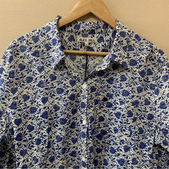 Alex Mill Standard Ikat Heart Button Down Shirt Blue White Size XL NWT New - Picture 4 of 13